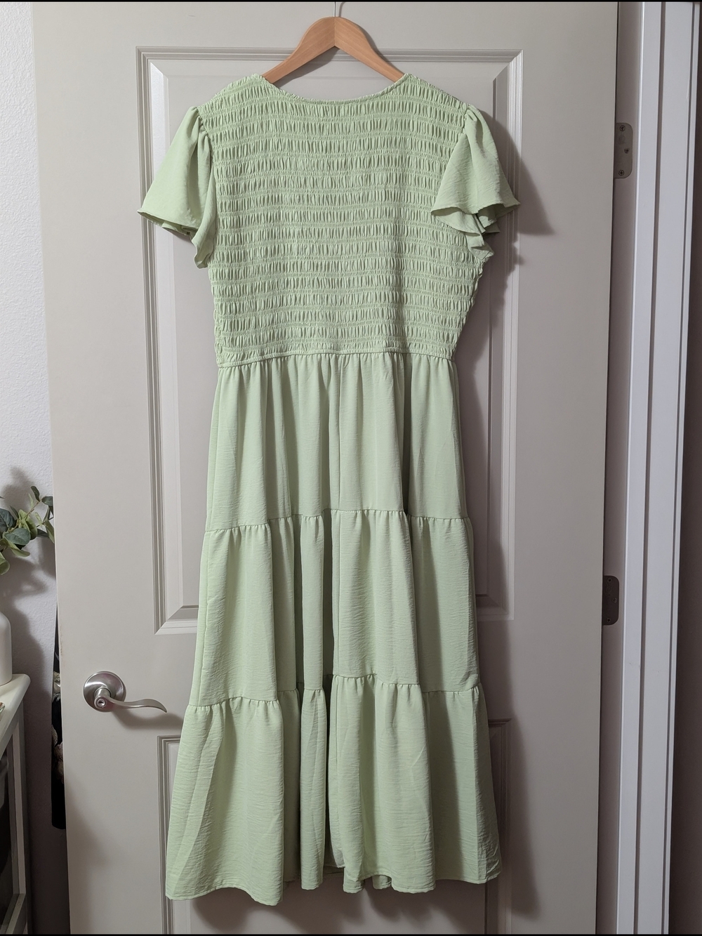 Light MintGreen Smocked Tiered Midi Dress - Picture 2 of 4